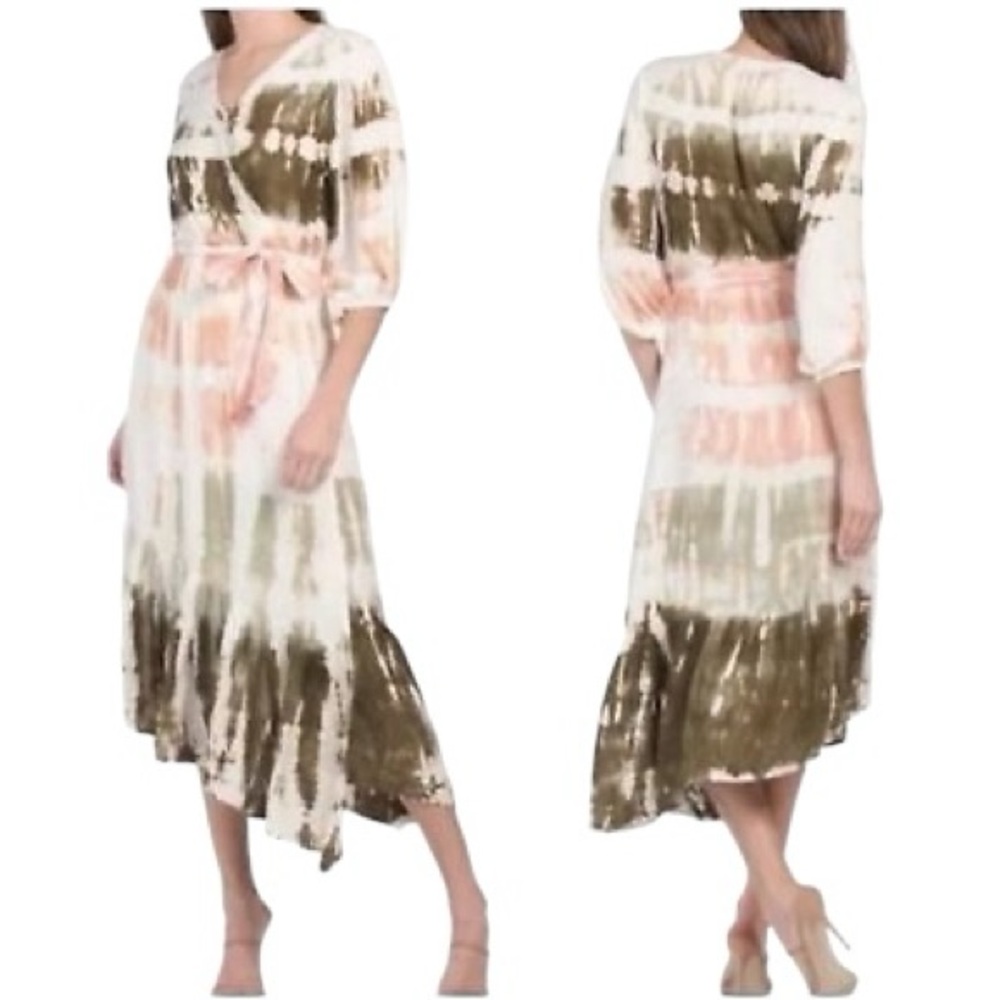 Young‎ Fabulous & Broke Women Small Jillian Tie Dye Wrap Midi Dress 3/4 Sleeve
